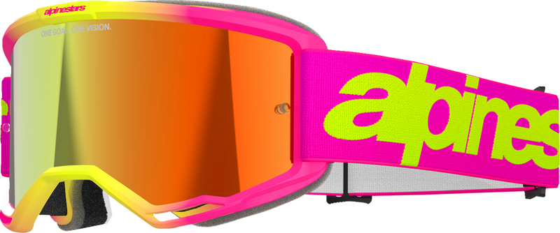 Alpinestars Vision 5 Wordmark Goggles - Pink/Yellow Fluo - Red Mirror