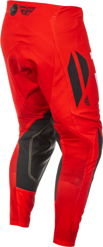 Red motocross pants with black accents on a white background