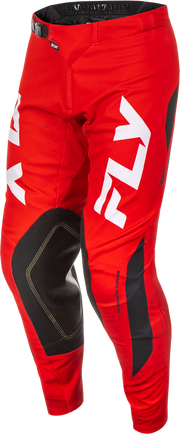 Red and black pants with FLY logo on a white background
