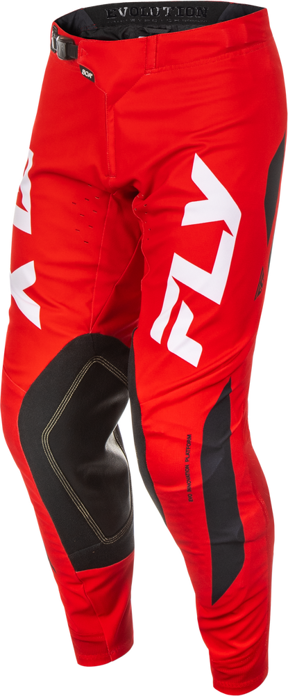Red and black pants with FLY logo on a white background