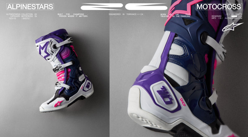 Alpinestars Tech 10 Boots - White/Violet/Navy Blue/Pink Fluo - MX26